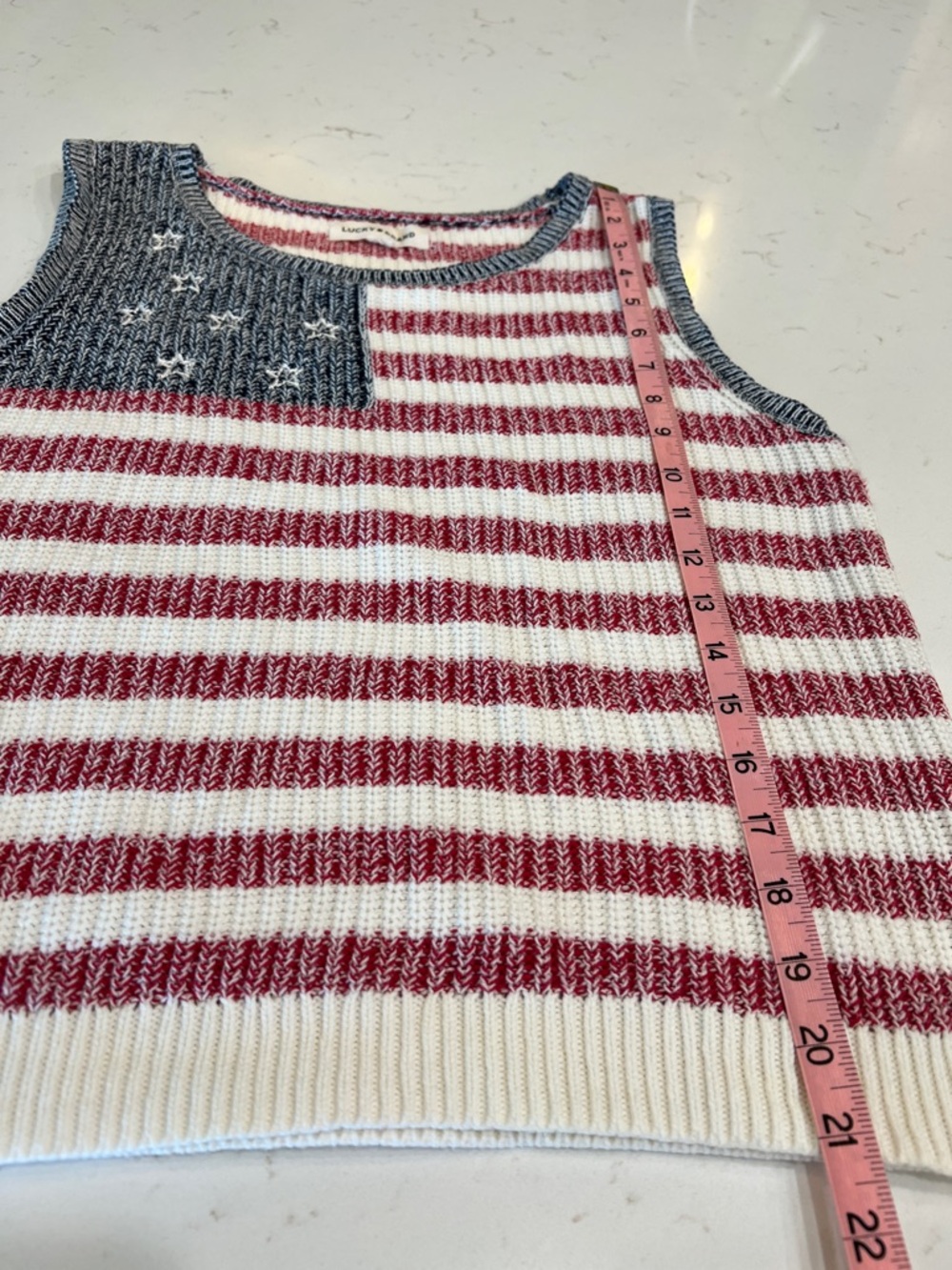 Lucky Brand American Flag Sleeveless Sweater Tank Red White Blue - Picture 9 of 10